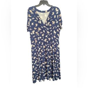 LL Bean Women's Summer Knit Dress Navy and Tan Print